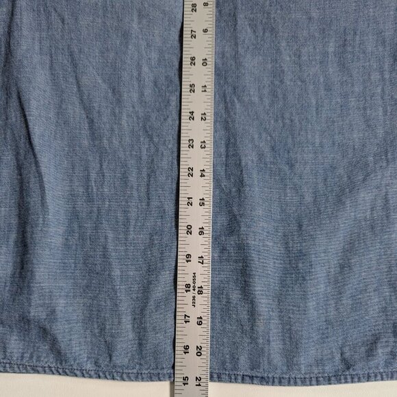 J. Crew Factory Women's Chambray V-Neck Puff Sleeves Top Blue Boho Shirt - Picture 8 of 9